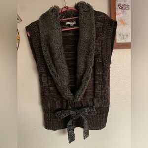 John Paul Richard Brown Knit Vest with Faux Fur Trim